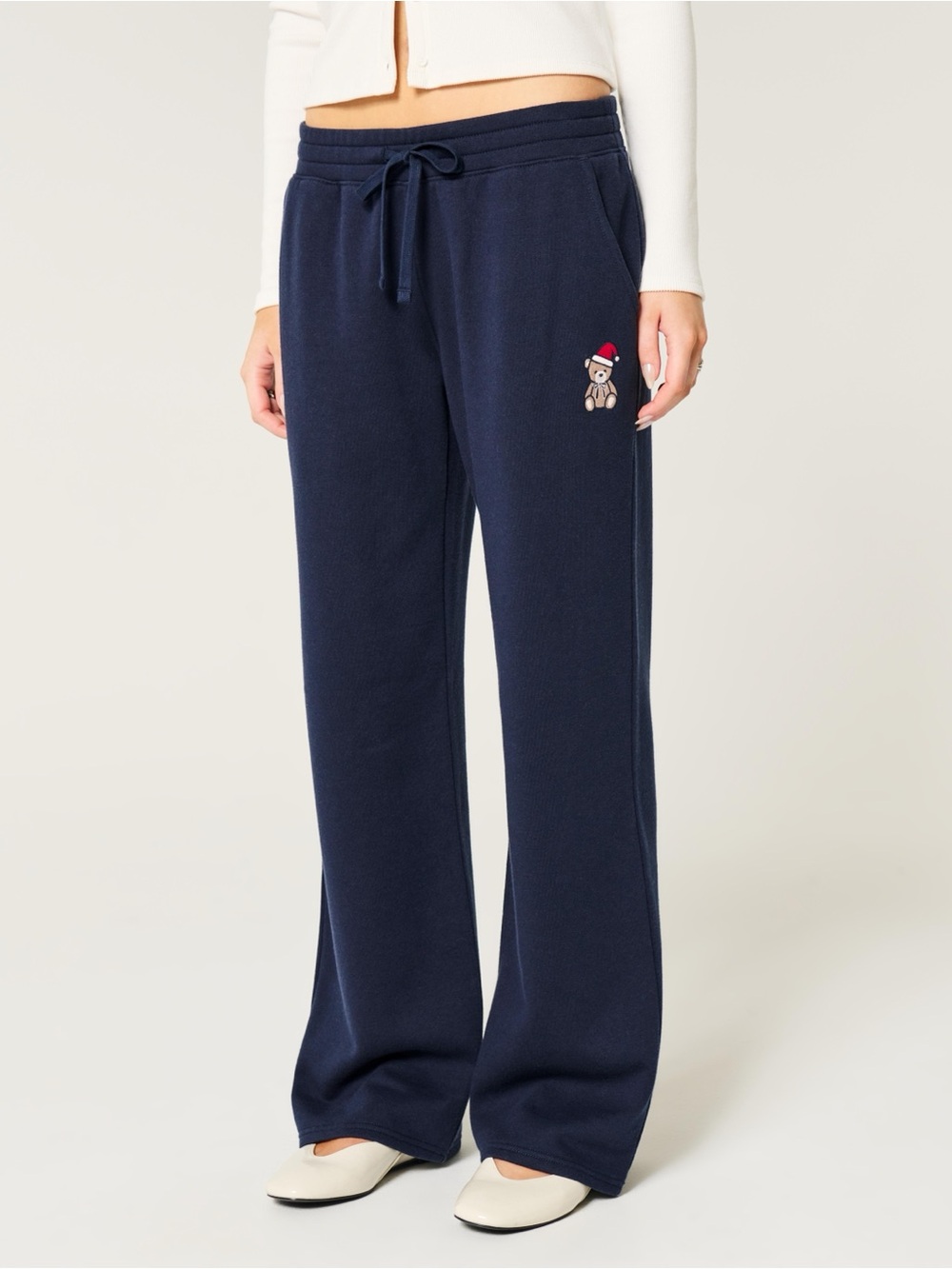 Hollister Navy Wide Leg Sweatpants with Teddy Bear Size Small
